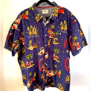 Free Planet Men’s 3X Santa Beach Button Down Hawaiian Christmas Eclectic